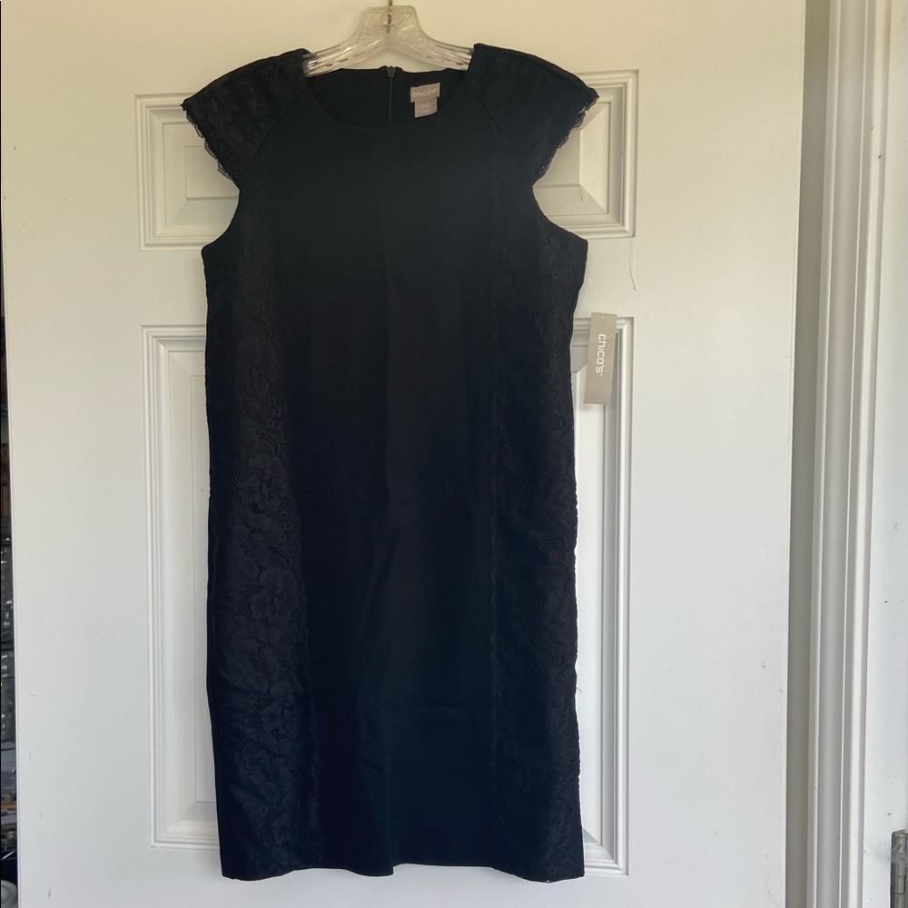 Chicos NWT Little black dress cocktail-sheath with lace accent Chico’s Size 000